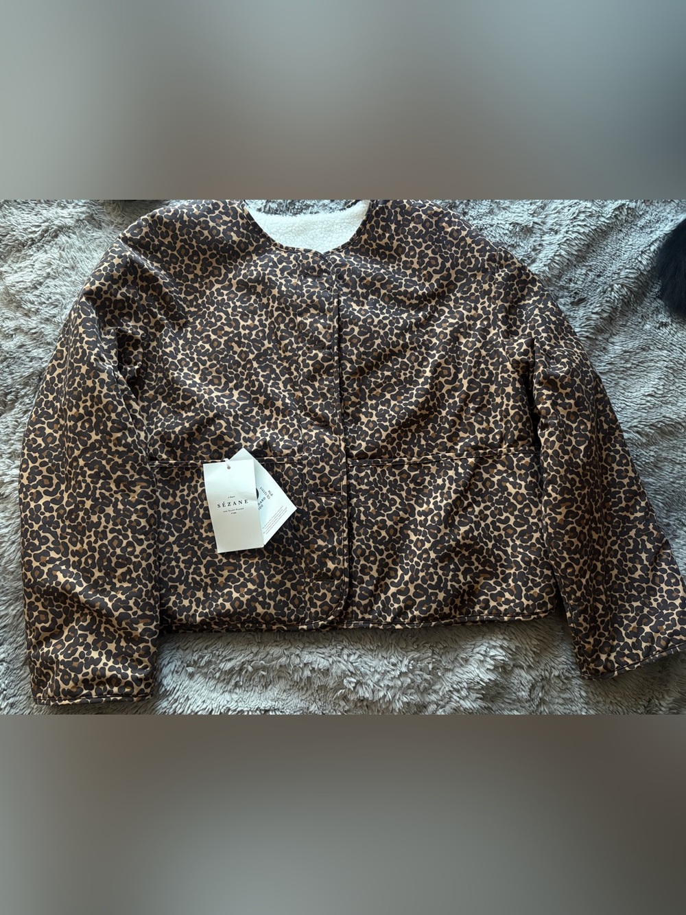 Sezane Leopard Print Quilted Puffer Jacket - Brown/Black